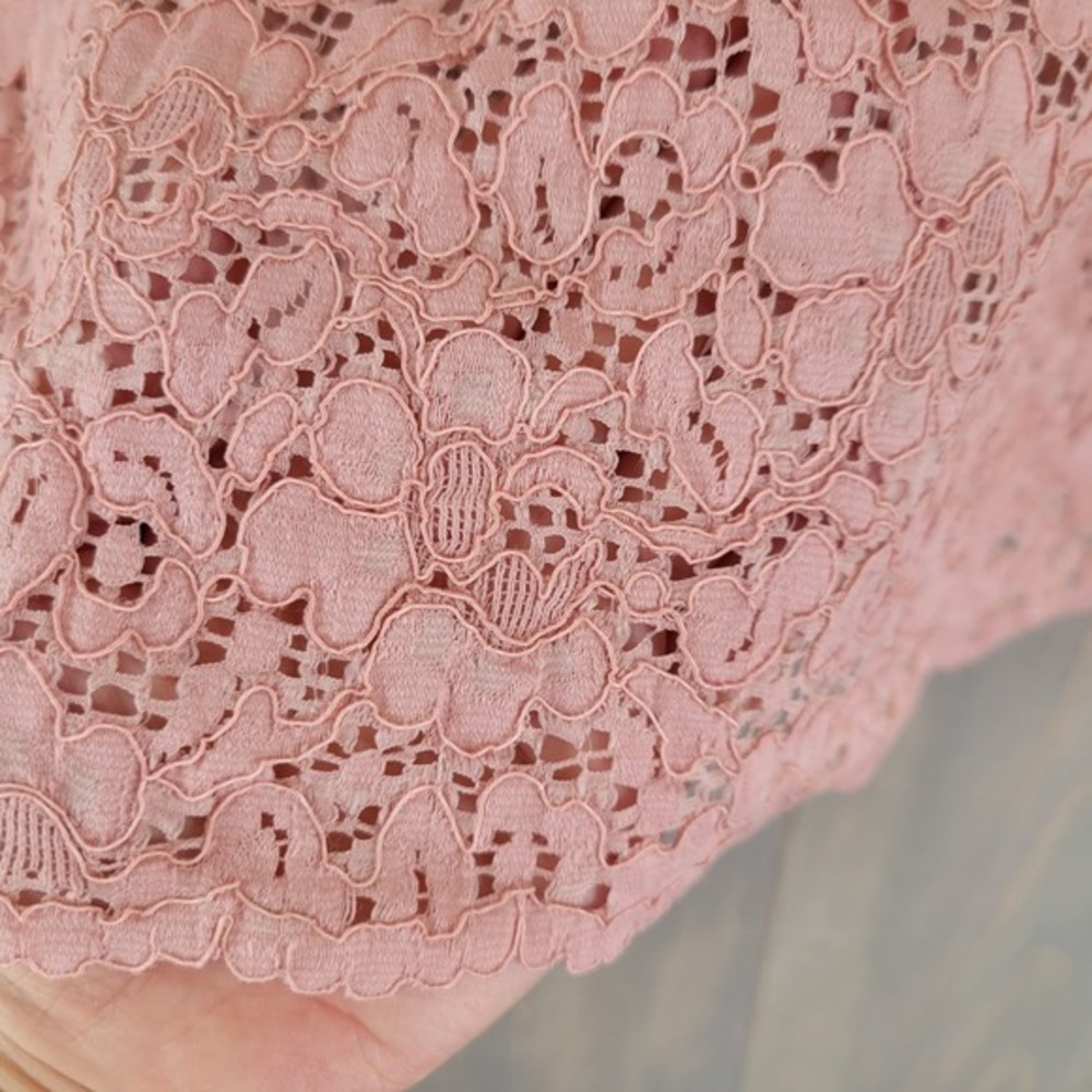 Zara Woman Floral Lace Blouse Womens Large Pink Bell Sleeve Romantic Boho - Picture 5 of 9